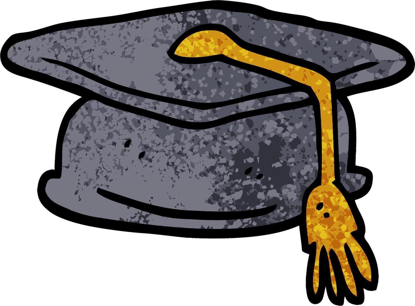 grunge textured illustration cartoon graduation hat vector