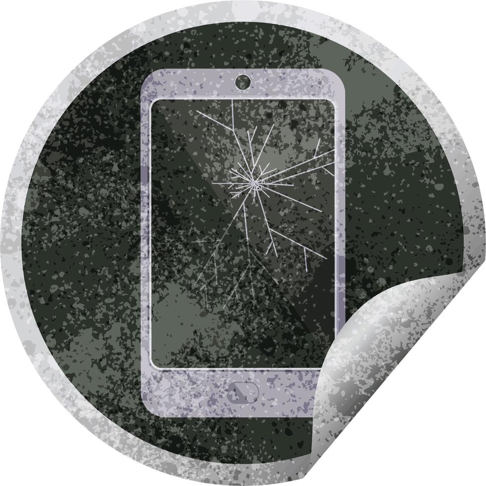 Pegatina circular de ilustración de vector gráfico de teléfono celular de pantalla rota