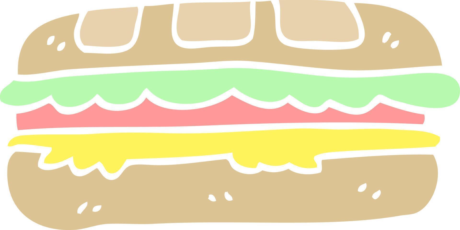 sándwich sabroso de dibujos animados de ilustración de color plano vector