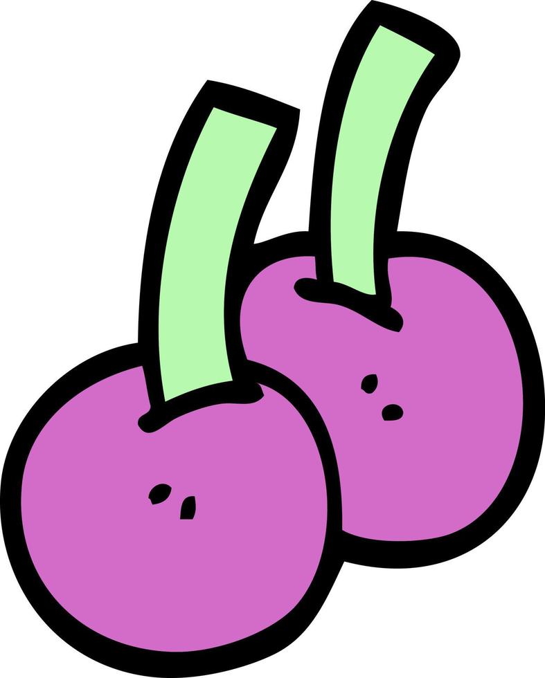 cerezas de dibujos animados de estilo doodle dibujado a mano vector