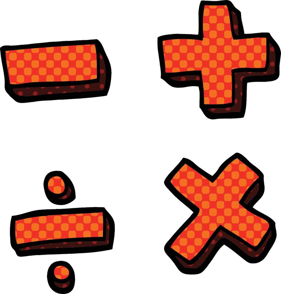 símbolos matemáticos de dibujos animados de estilo cómic vector
