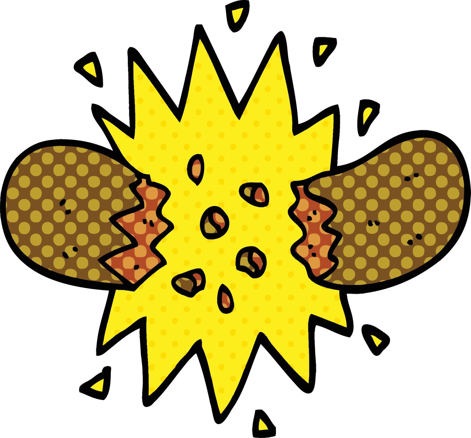 comic book style cartoon exploding sausage 12551633 Vector Art at Vecteezy