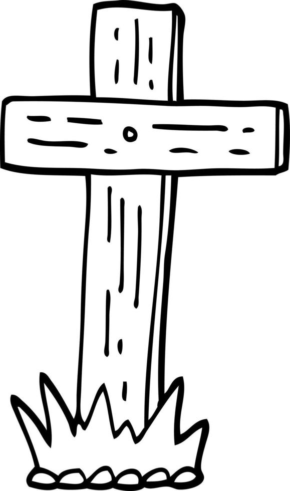 cruz de madera de dibujos animados en blanco y negro vector