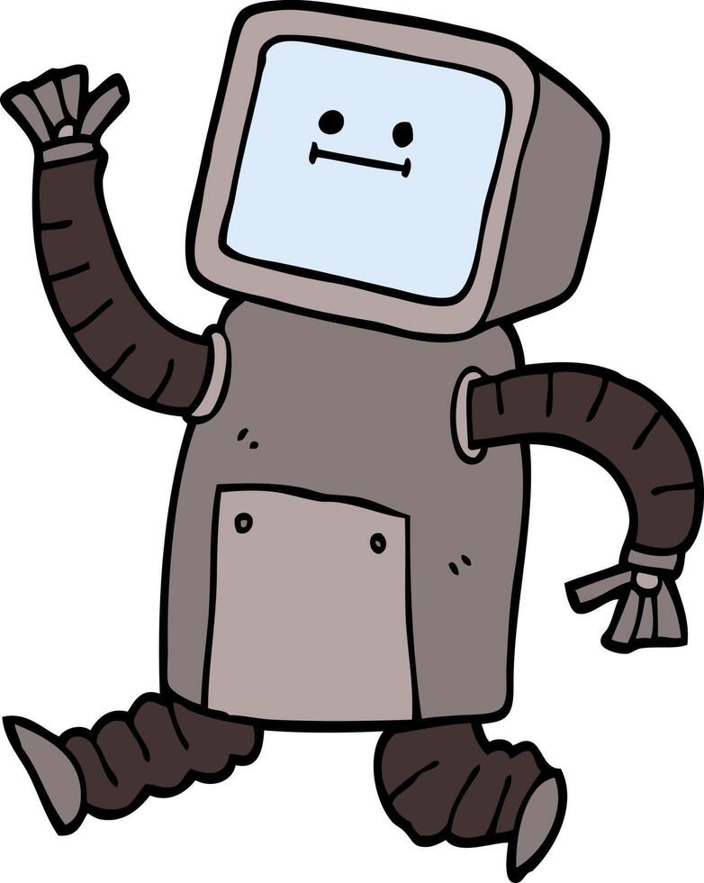 hand drawn doodle style cartoon robot running vector