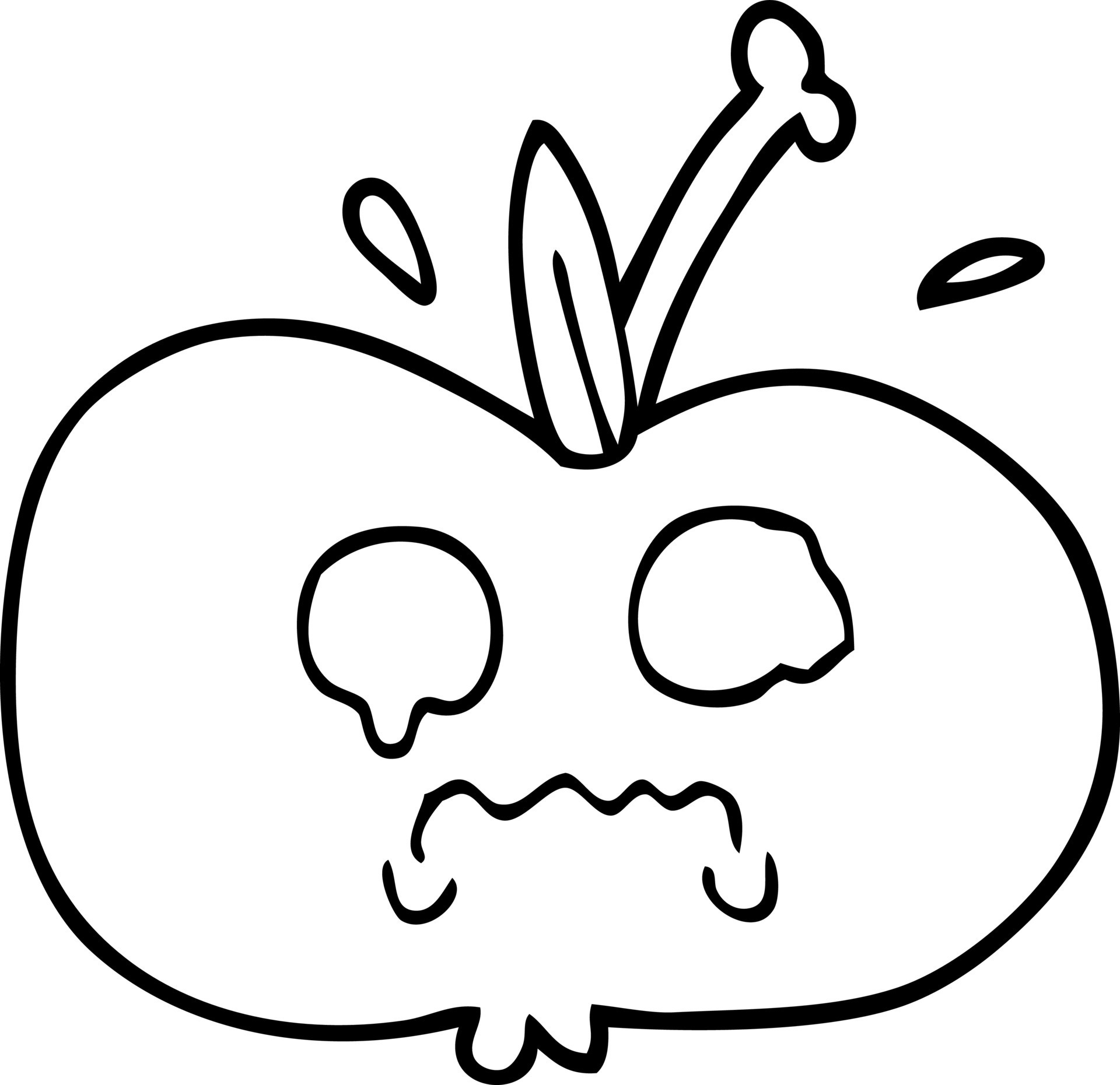 Caricatura en blanco y negro de una manzana triste 12551766 vector en