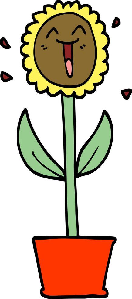 hand drawn doodle style cartoon flower in pot vector