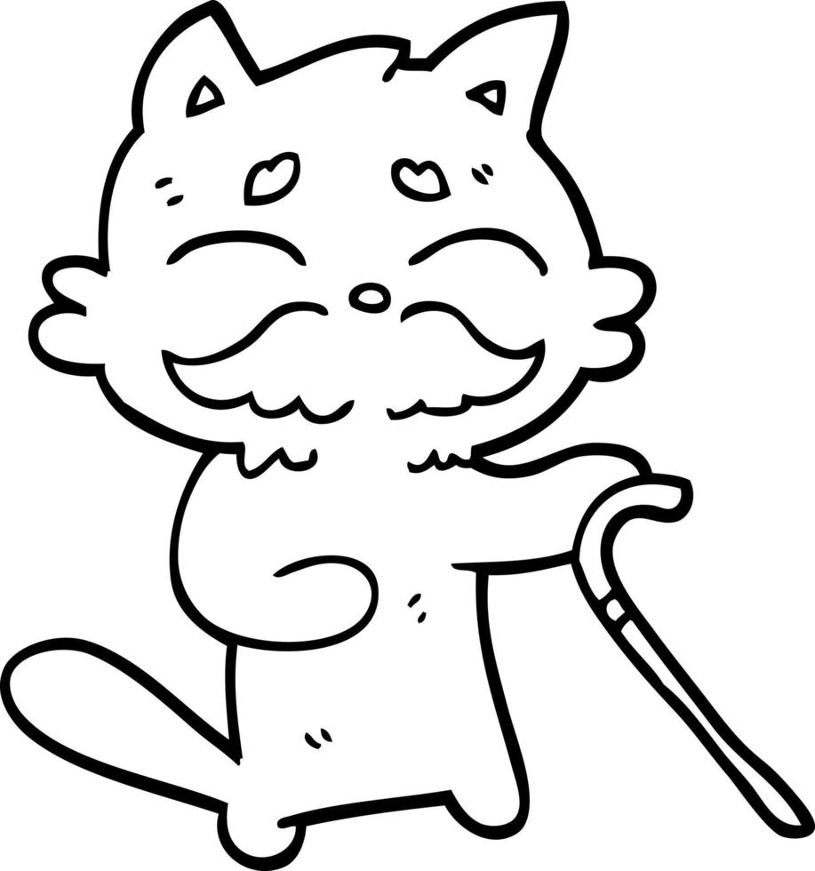 gato viejo de dibujos animados en blanco y negro vector