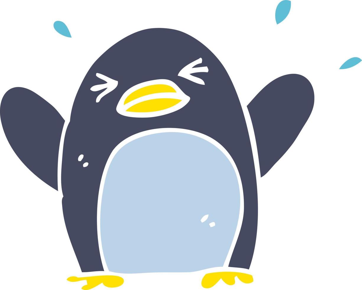 flat color illustration cartoon flapping penguin vector