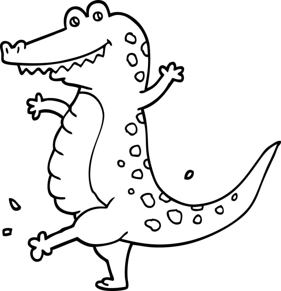 black and white cartoon dancing crocodile vector