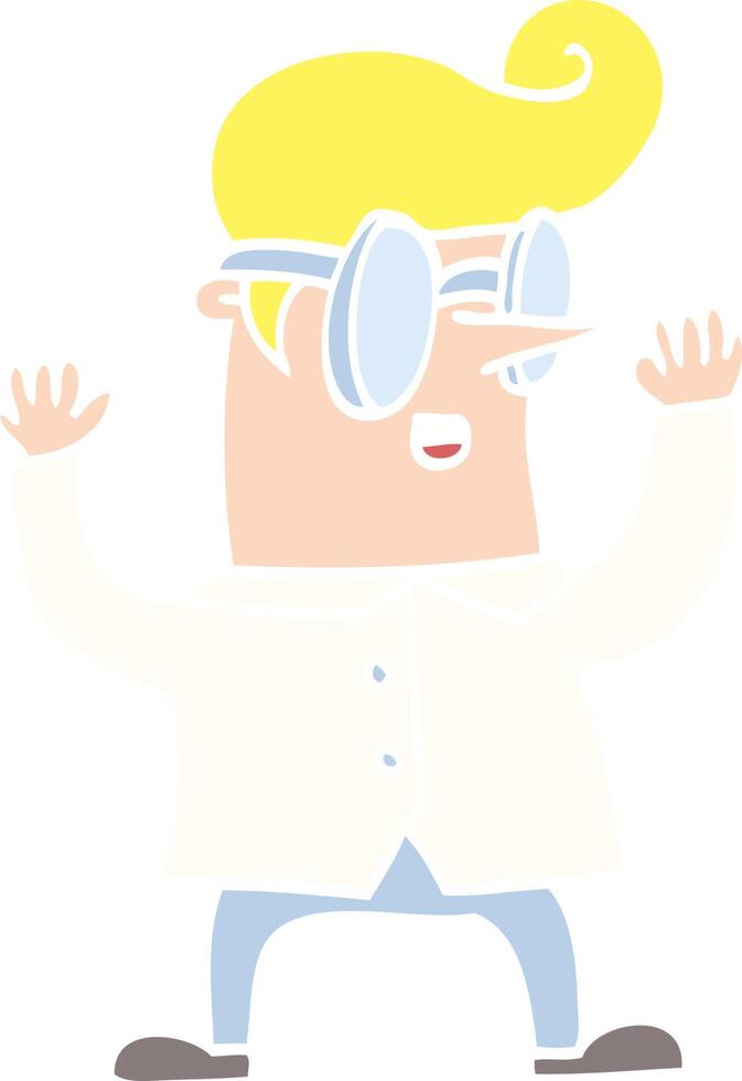 flat color illustration cartoon nerd man vector