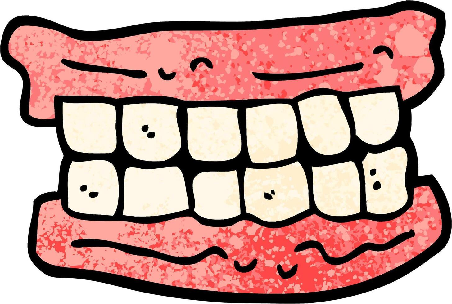 grunge textured illustration cartoon false teeth vector
