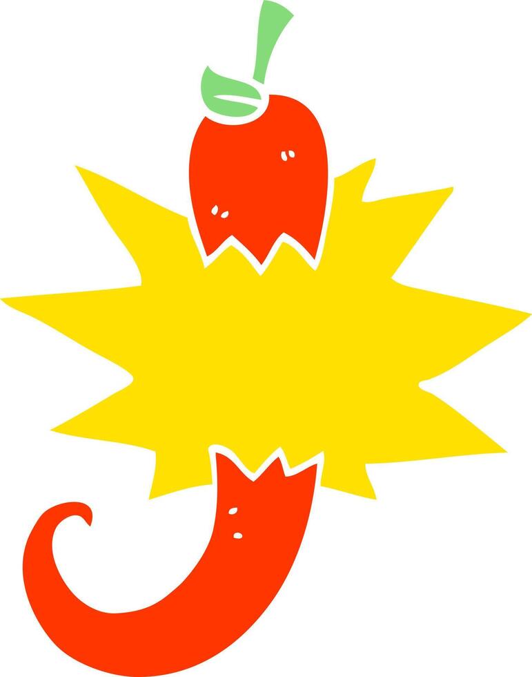 flat color illustration cartoon red hot chili vector