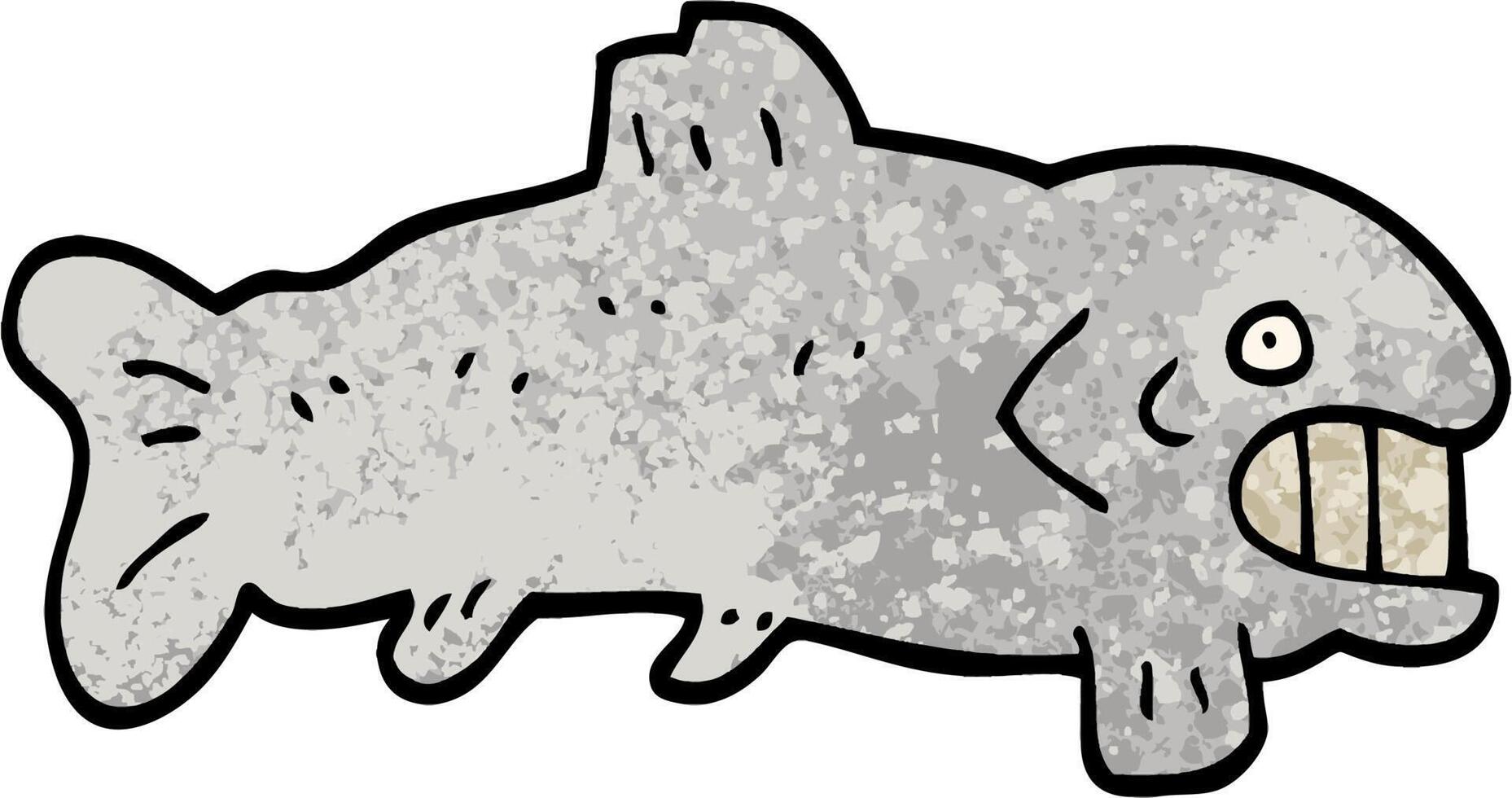 grunge textured illustration cartoon large fish vector