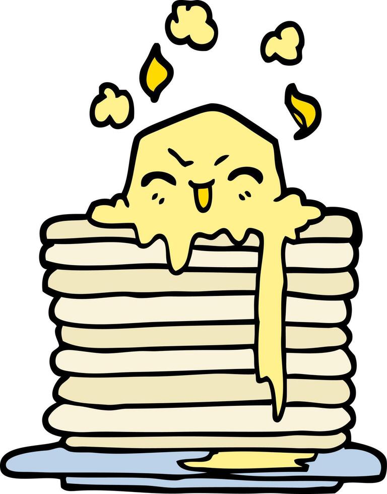 hand drawn doodle style cartoon butter melting on pancakes vector