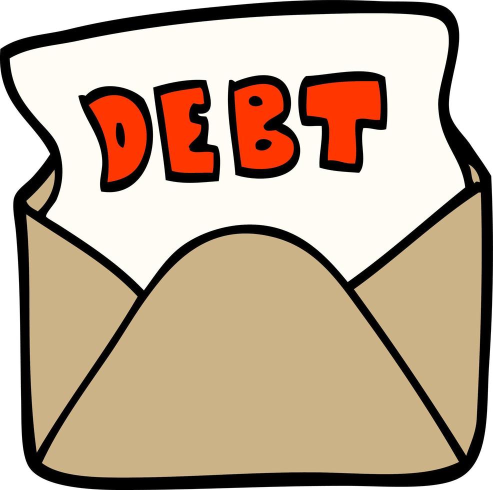 hand drawn doodle style cartoon debt letter vector