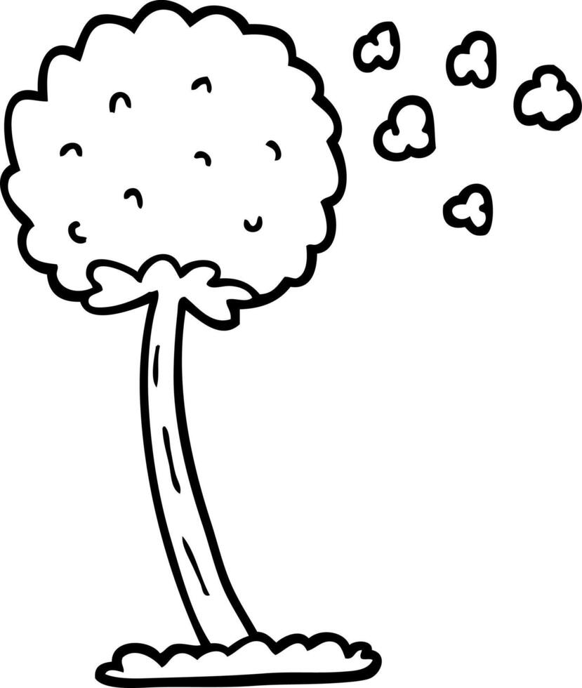 black and white cartoon dandelion blowing in wind vector