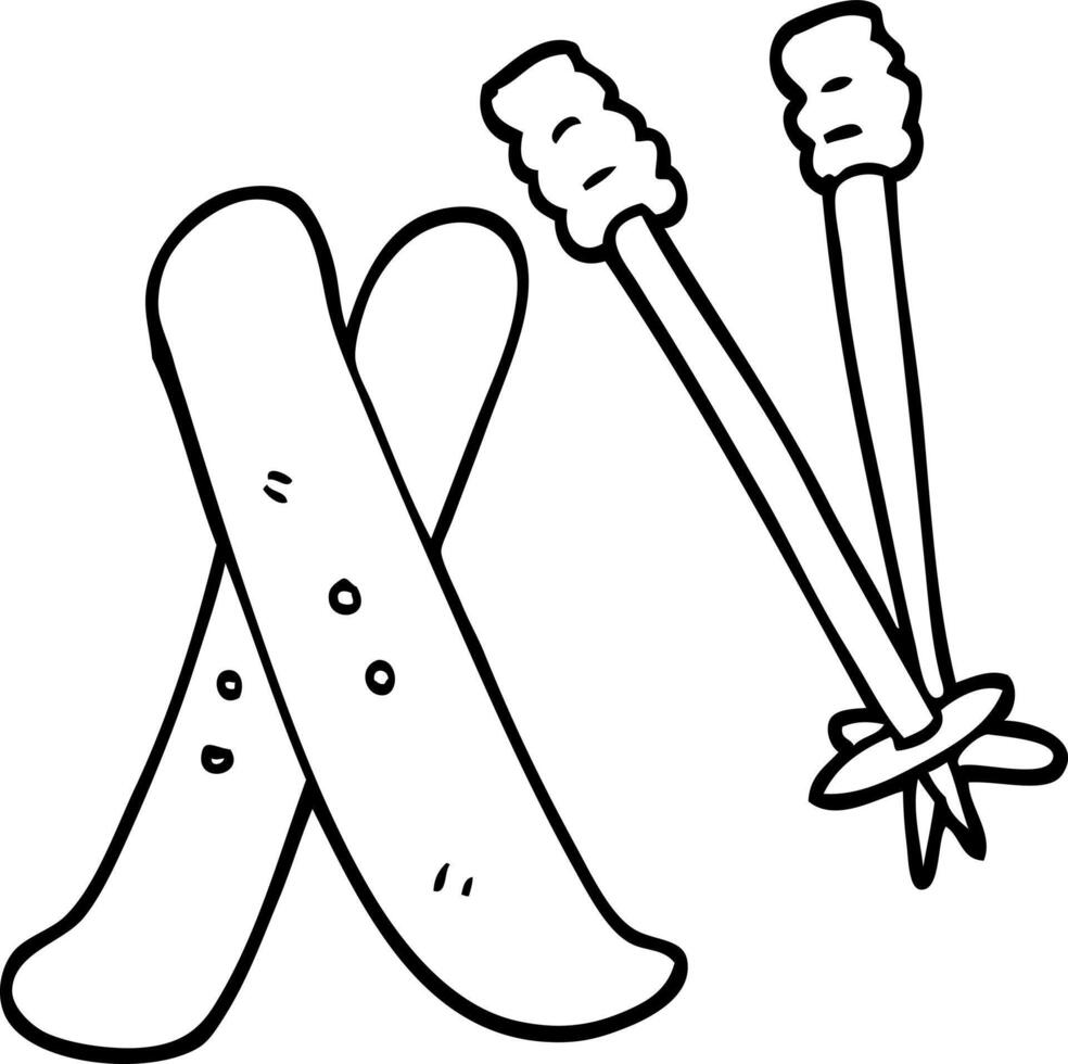 black and white cartoon ski and poles vector