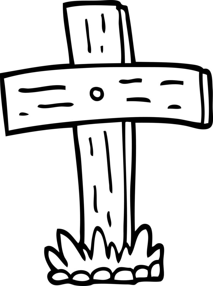cruz de cementerio de dibujos animados en blanco y negro vector