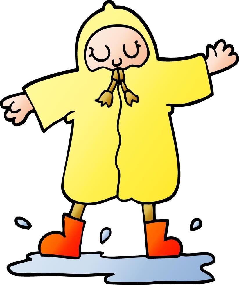 vector gradient illustration cartoon person splashing in puddle wearing rain coat