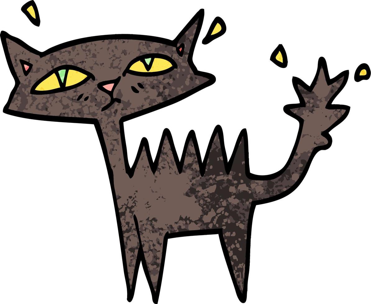 grunge textured illustration cartoon halloween black cat vector