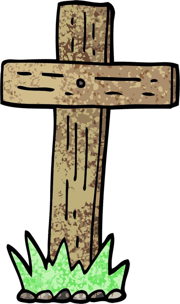grunge textured illustration cartoon wooden cross vector
