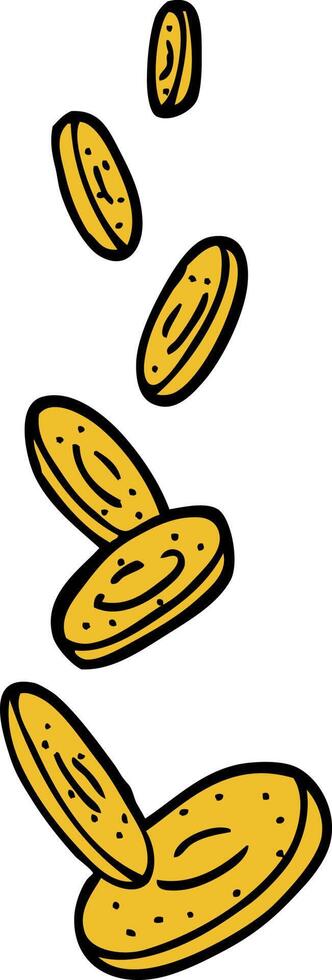 hand drawn doodle style cartoon falling coins vector
