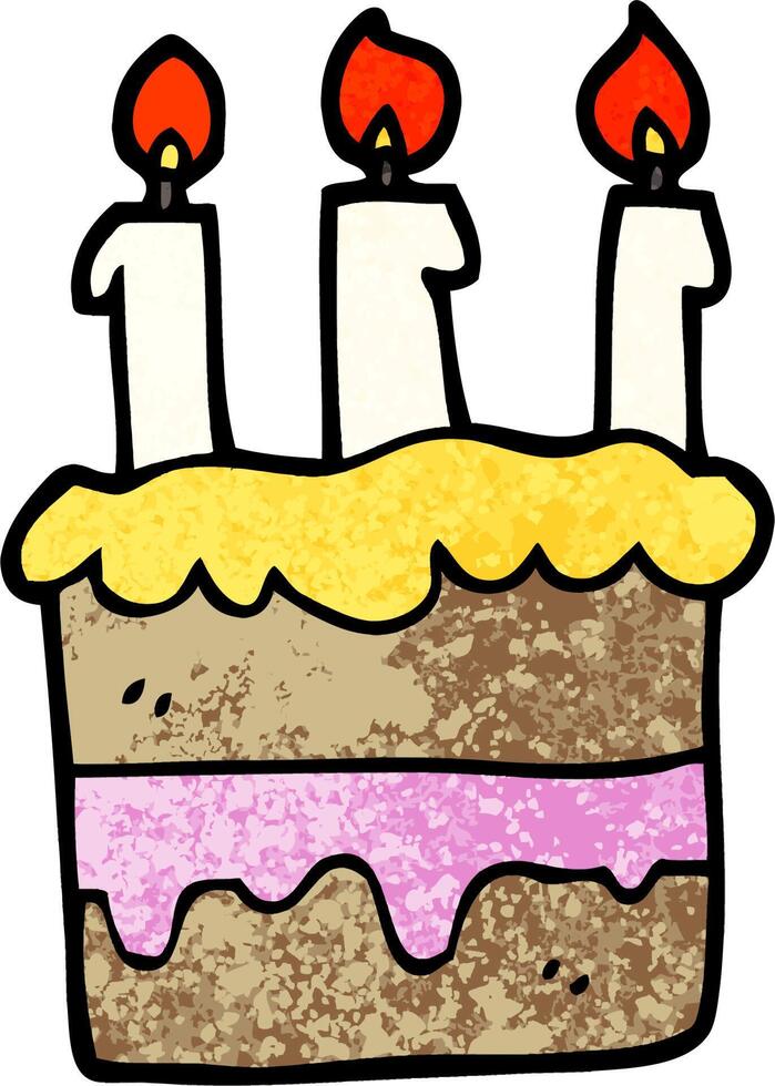 pastel de cumpleaños de dibujos animados de ilustración con textura grunge vector