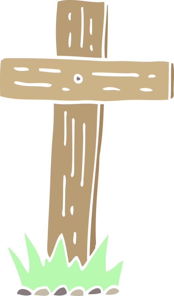 flat color illustration cartoon wooden cross vector