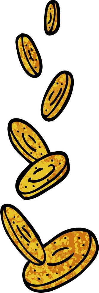 grunge textured illustration cartoon falling coins vector