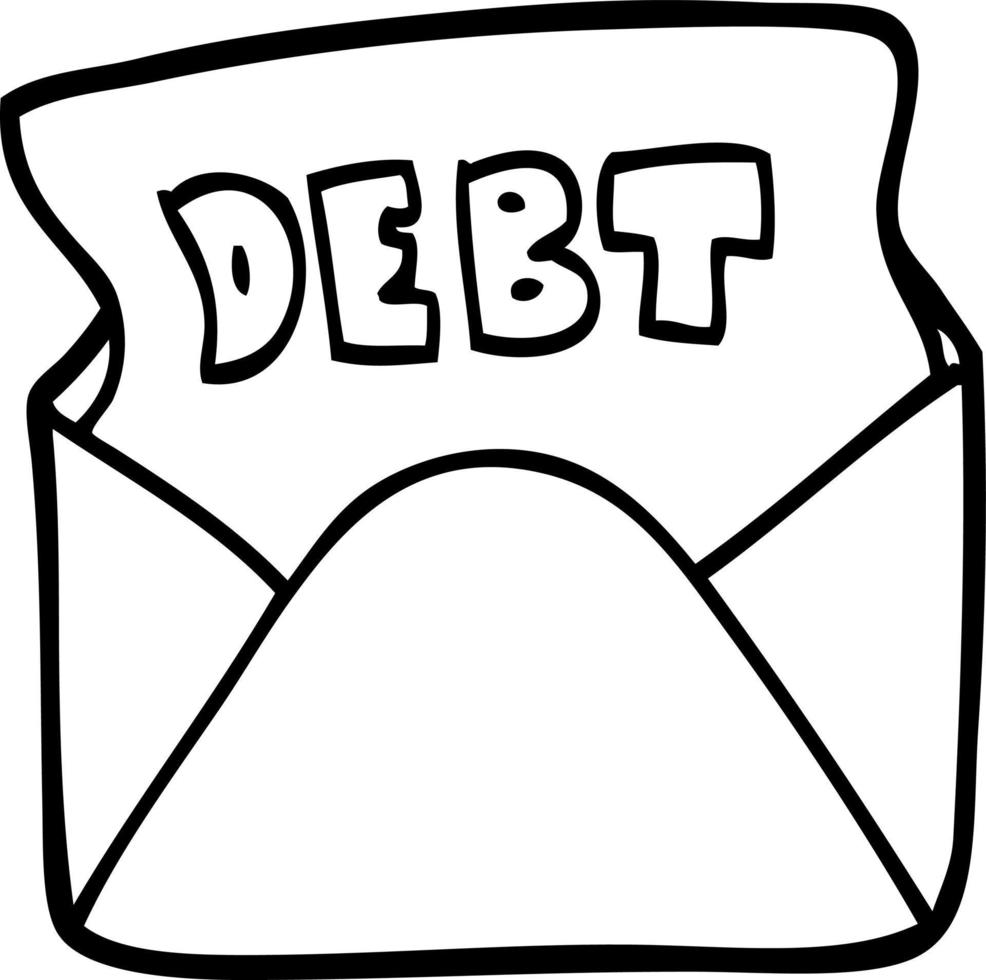 black and white cartoon debt letter vector