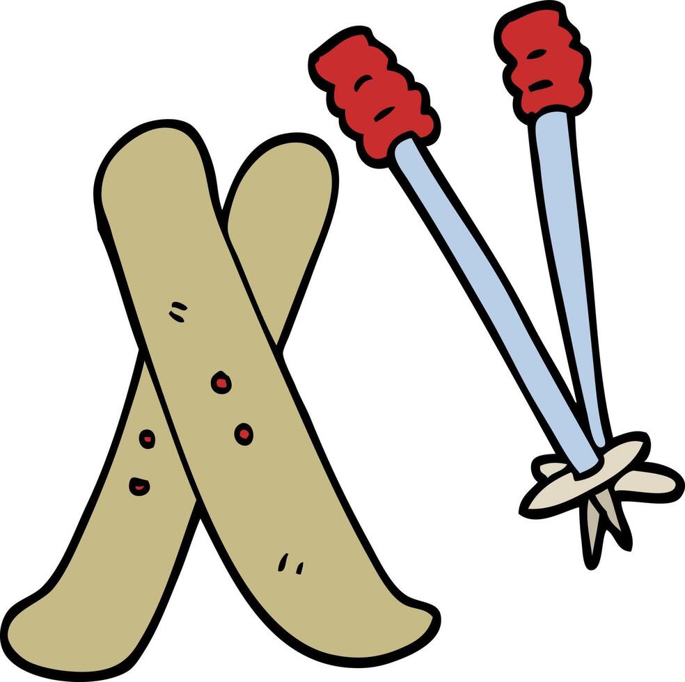 hand drawn doodle style cartoon ski and poles vector