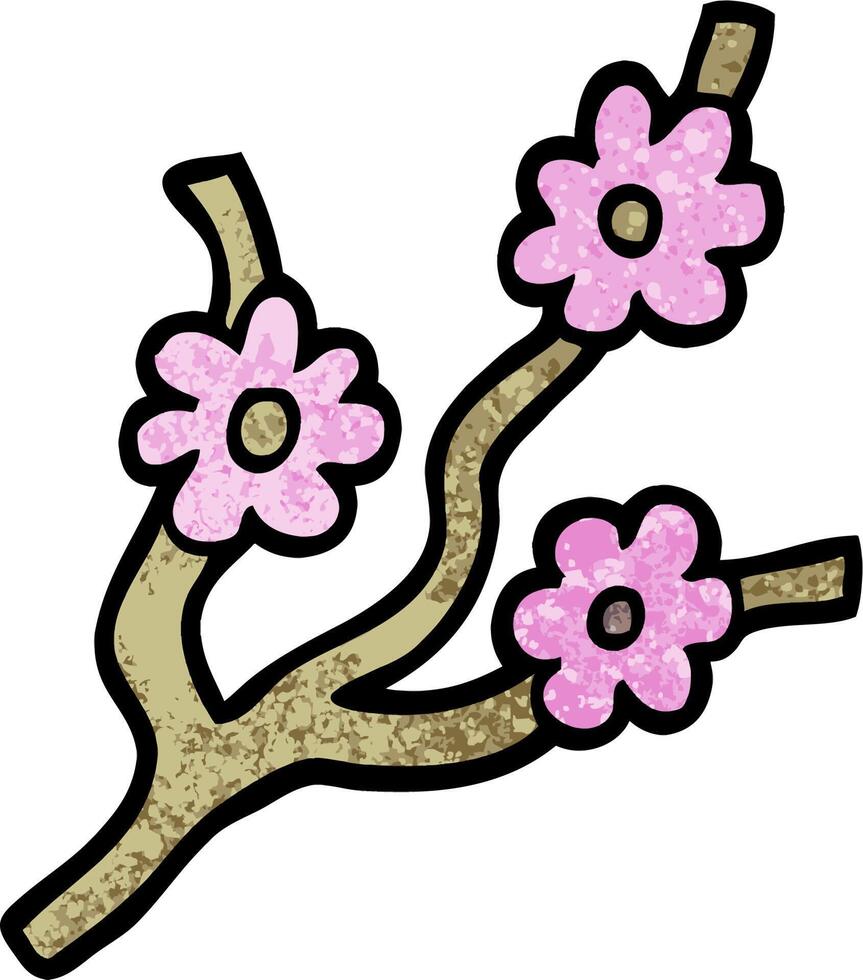 grunge textured illustration cartoon branches with flowers vector