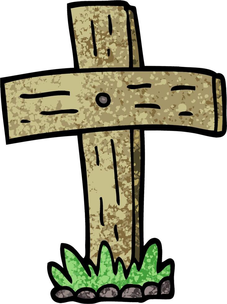 grunge textured illustration cartoon graveyard cross vector