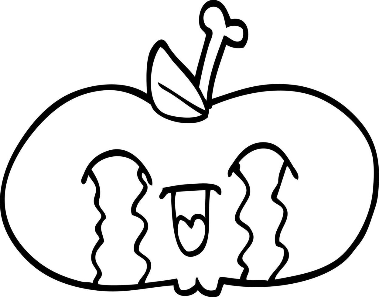 black and white cartoon of a sad apple 12552674 Vector Art at Vecteezy