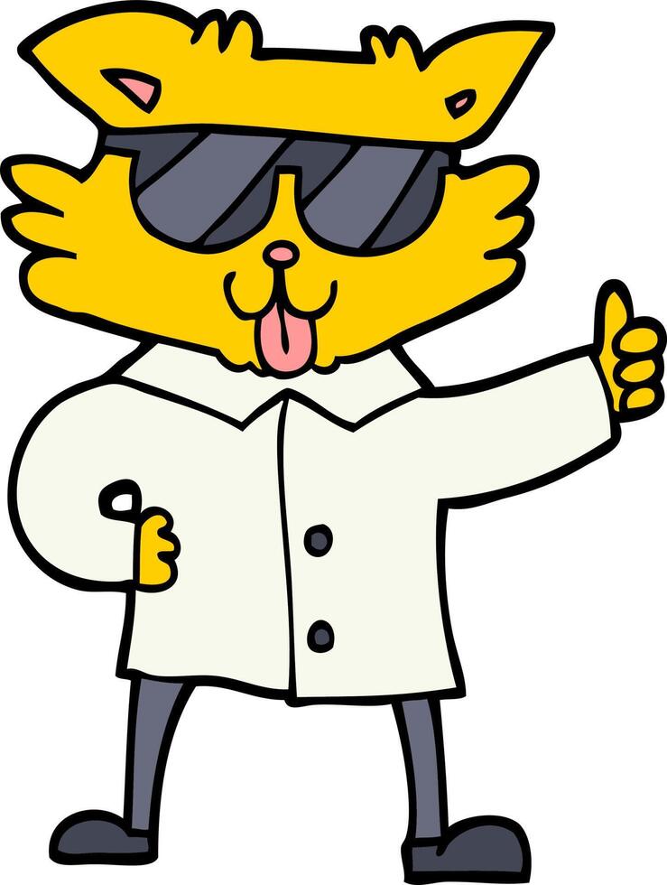 hand drawn doodle style cartoon cool cat vector