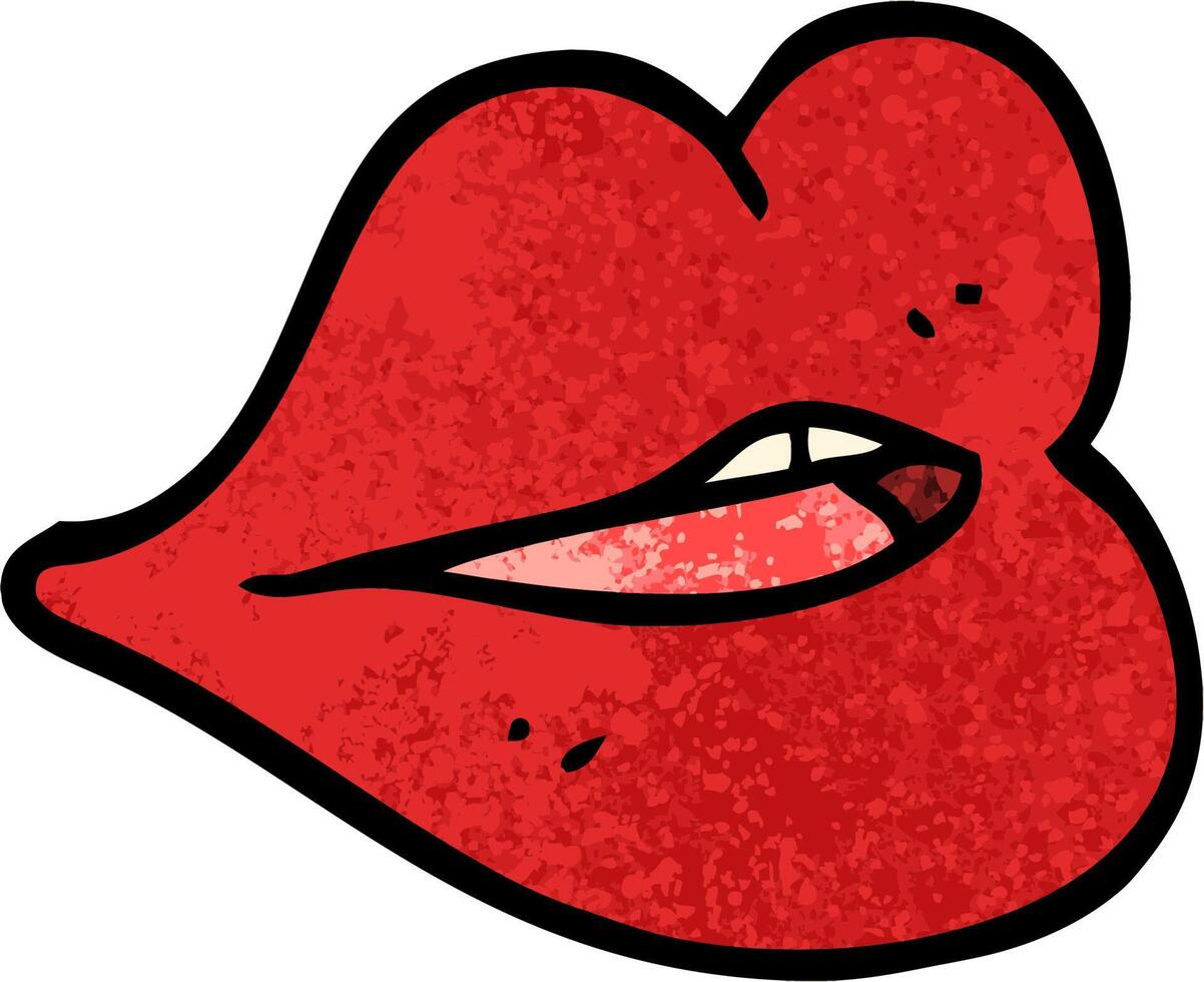 grunge textured illustration cartoon red lips vector