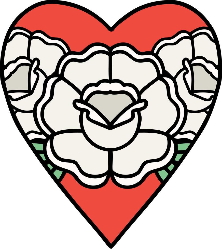 traditional tattoo of a heart and flowers vector