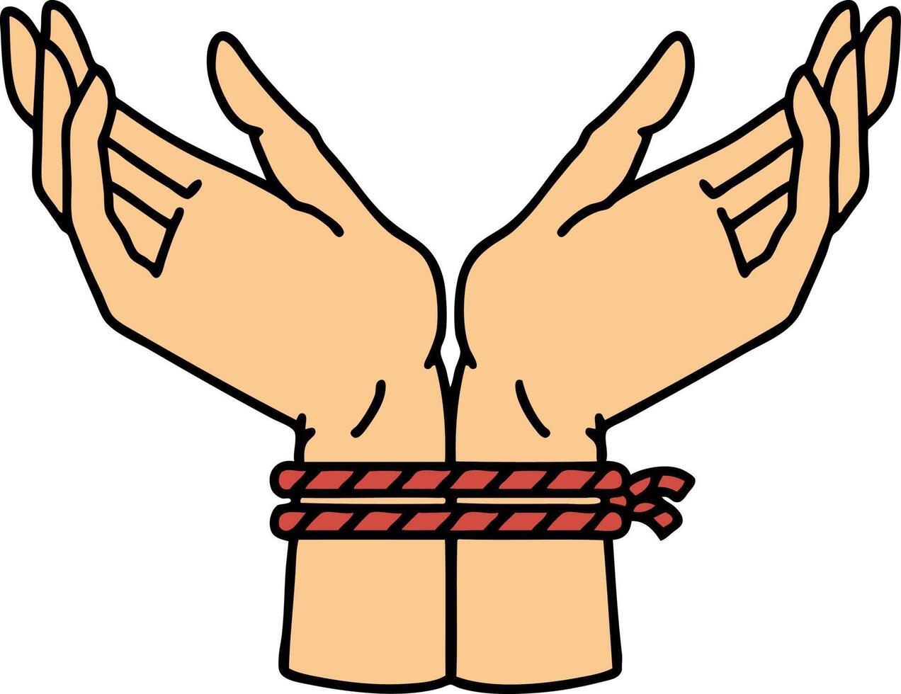 traditional tattoo of a pair of tied hands vector