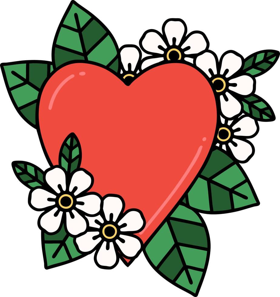 traditional tattoo of a botanical heart vector