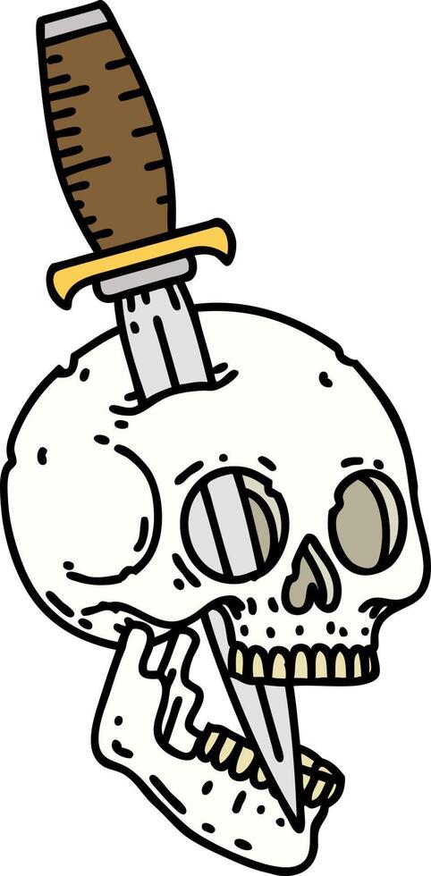 traditional tattoo of a skull and dagger vector