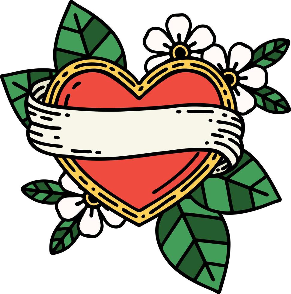 tatuaje tradicional de un corazón y una pancarta vector