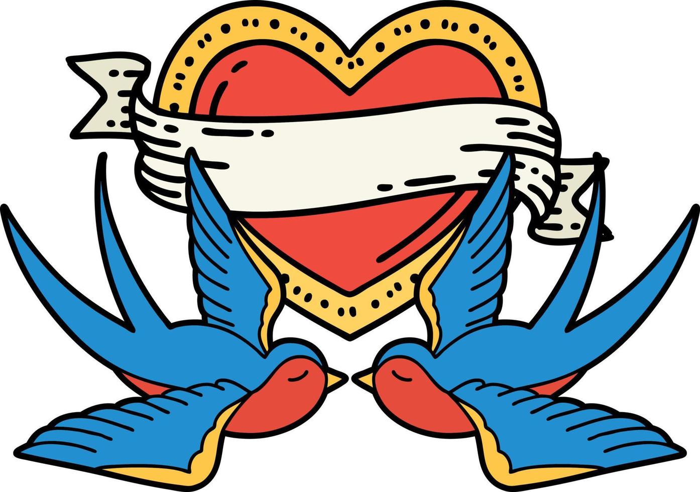 traditional tattoo of a swallows and a heart with banner vector