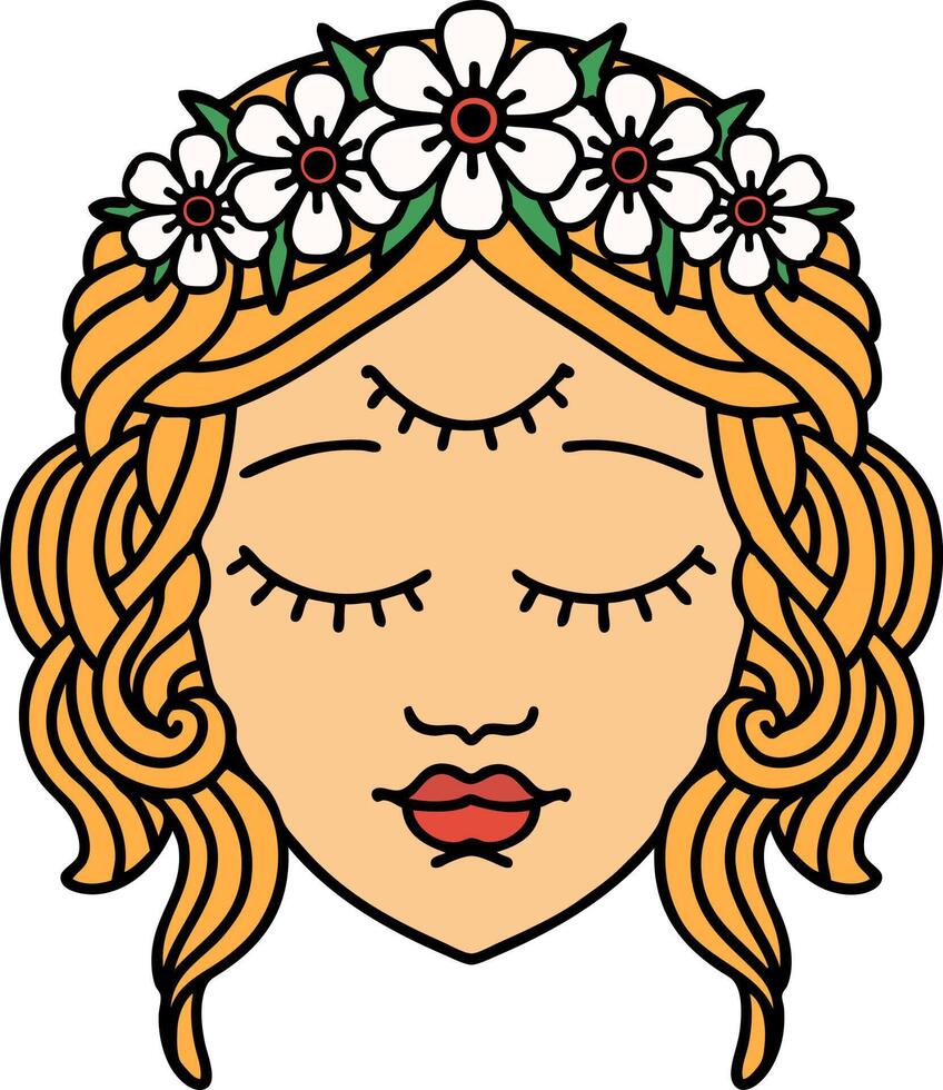 tatuaje tradicional de rostro femenino con tercer ojo vector