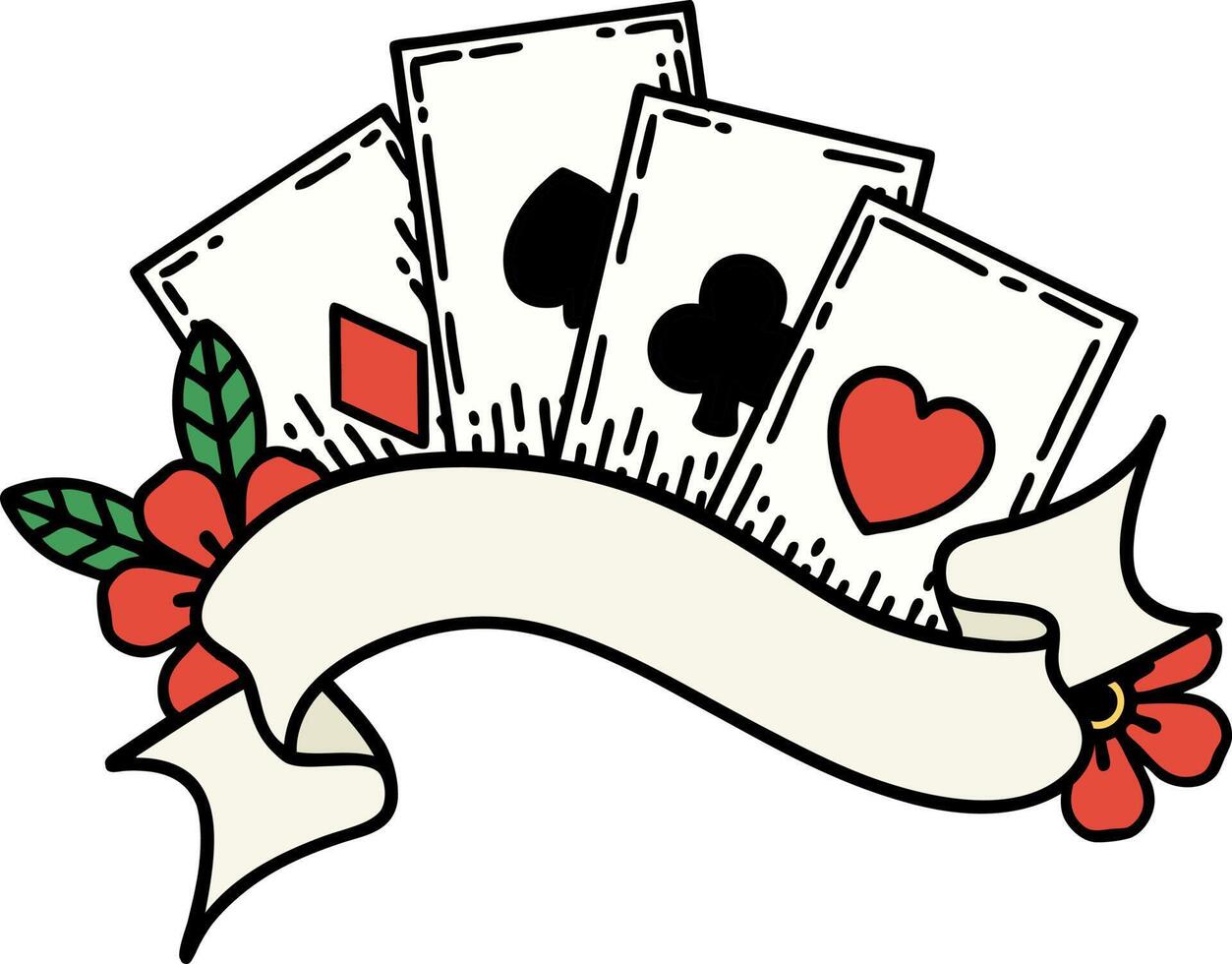 traditional tattoo of cards and banner vector