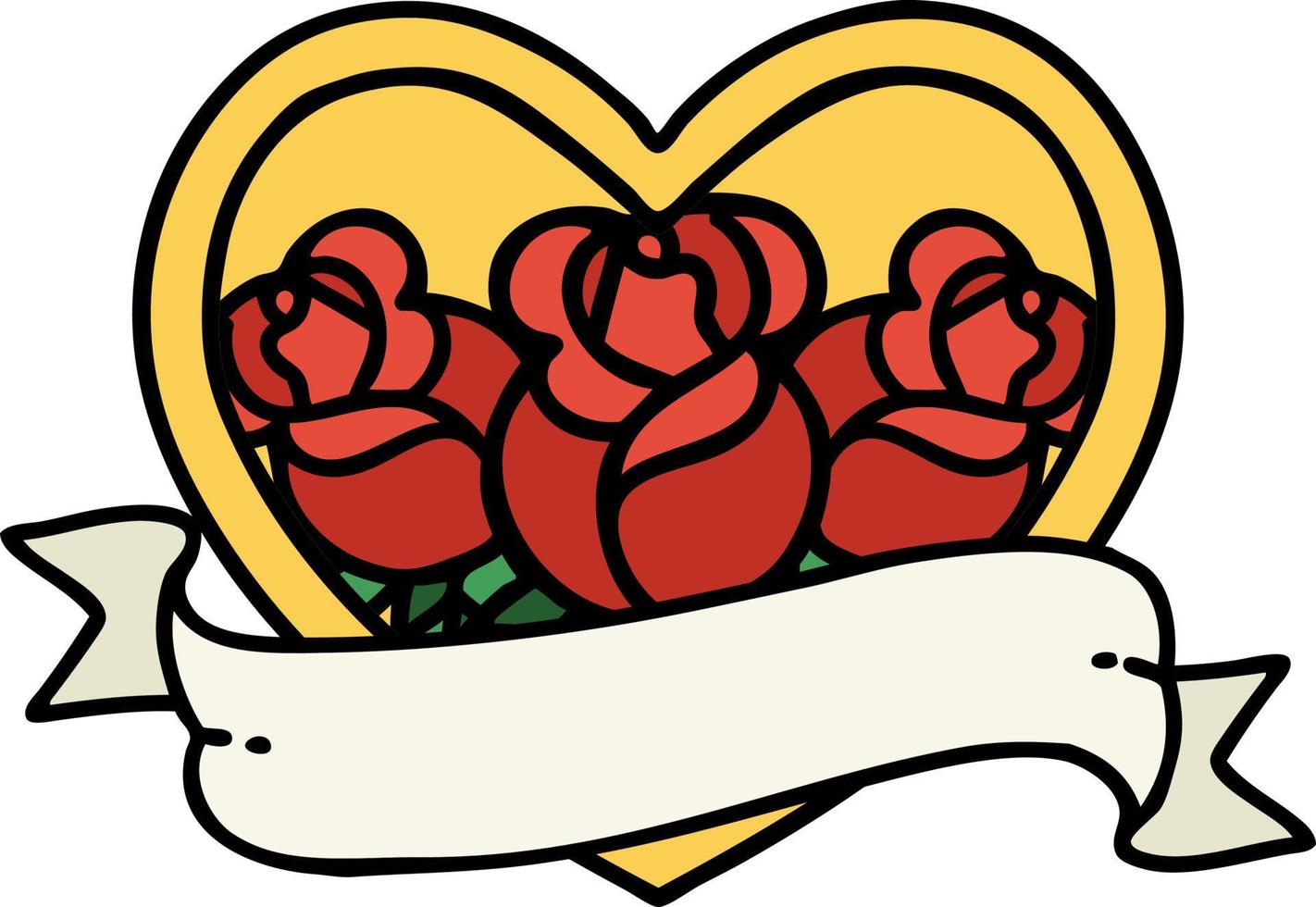 traditional tattoo of a heart and banner with flowers vector