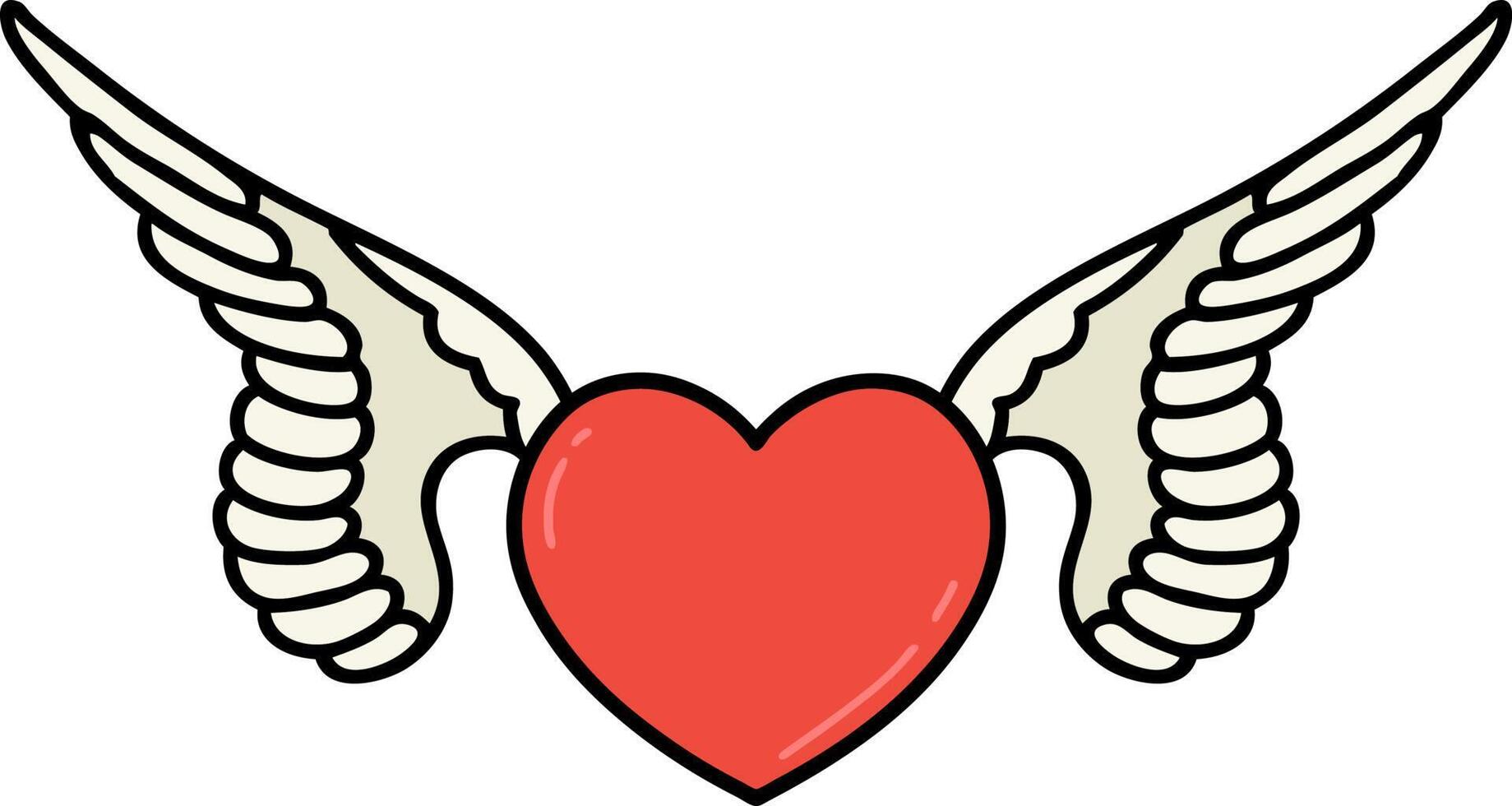 traditional tattoo of a heart with wings vector