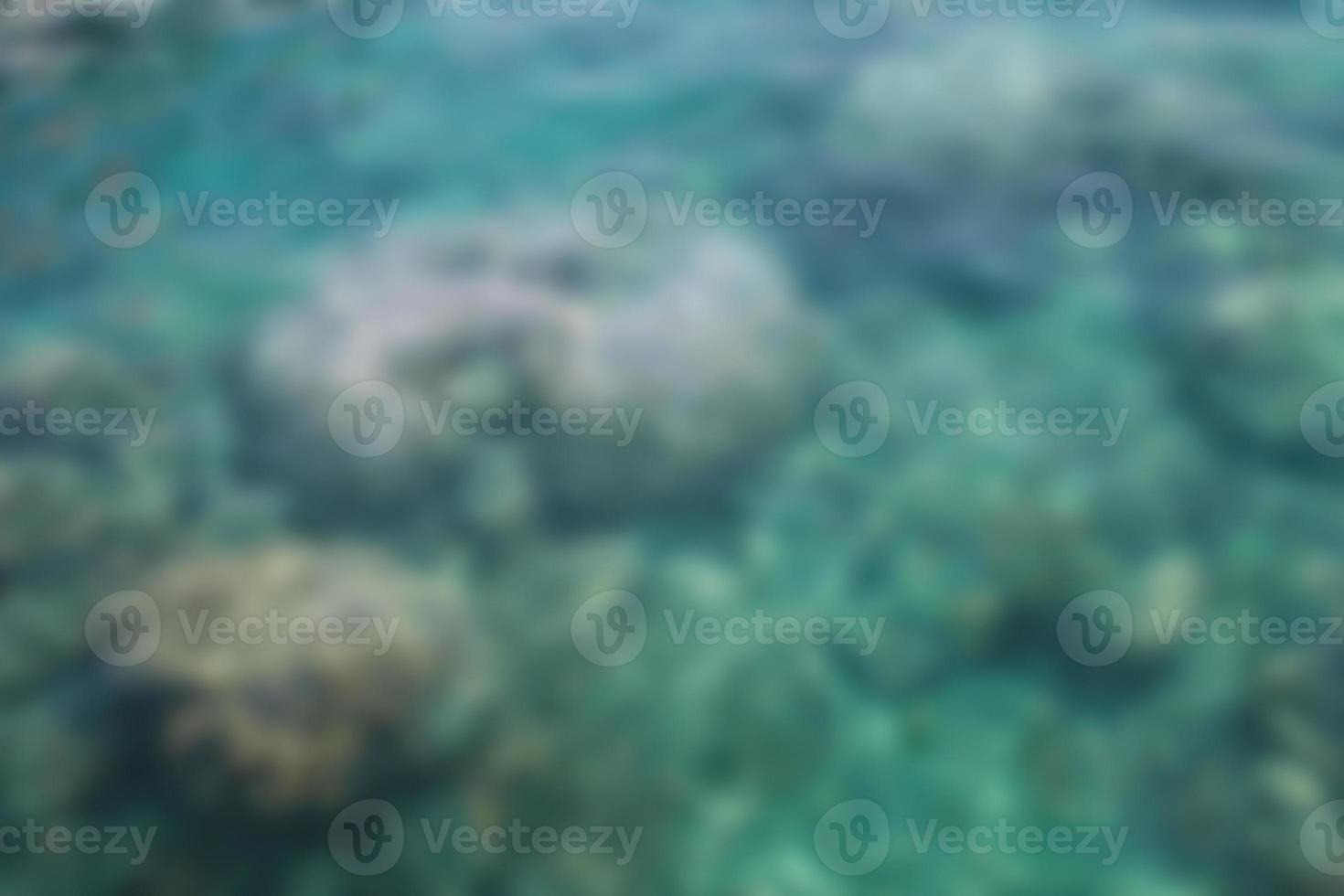 Blurred view an underwater tropical coral reef scene below the water surface. Blurred background photo