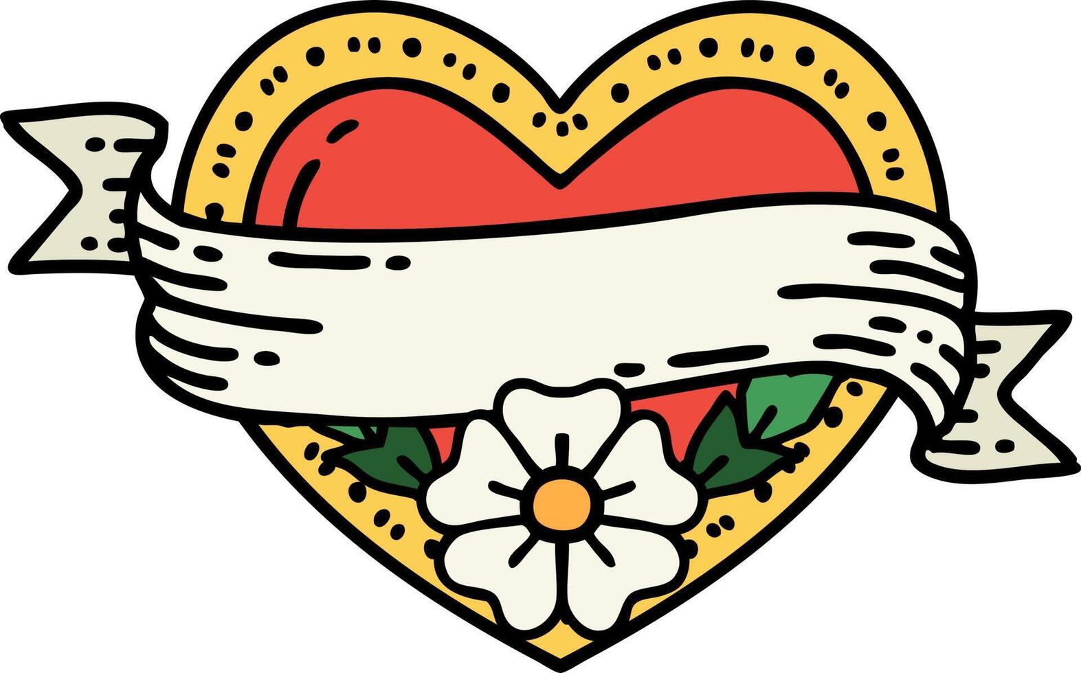 traditional tattoo of a heart and banner with flowers vector