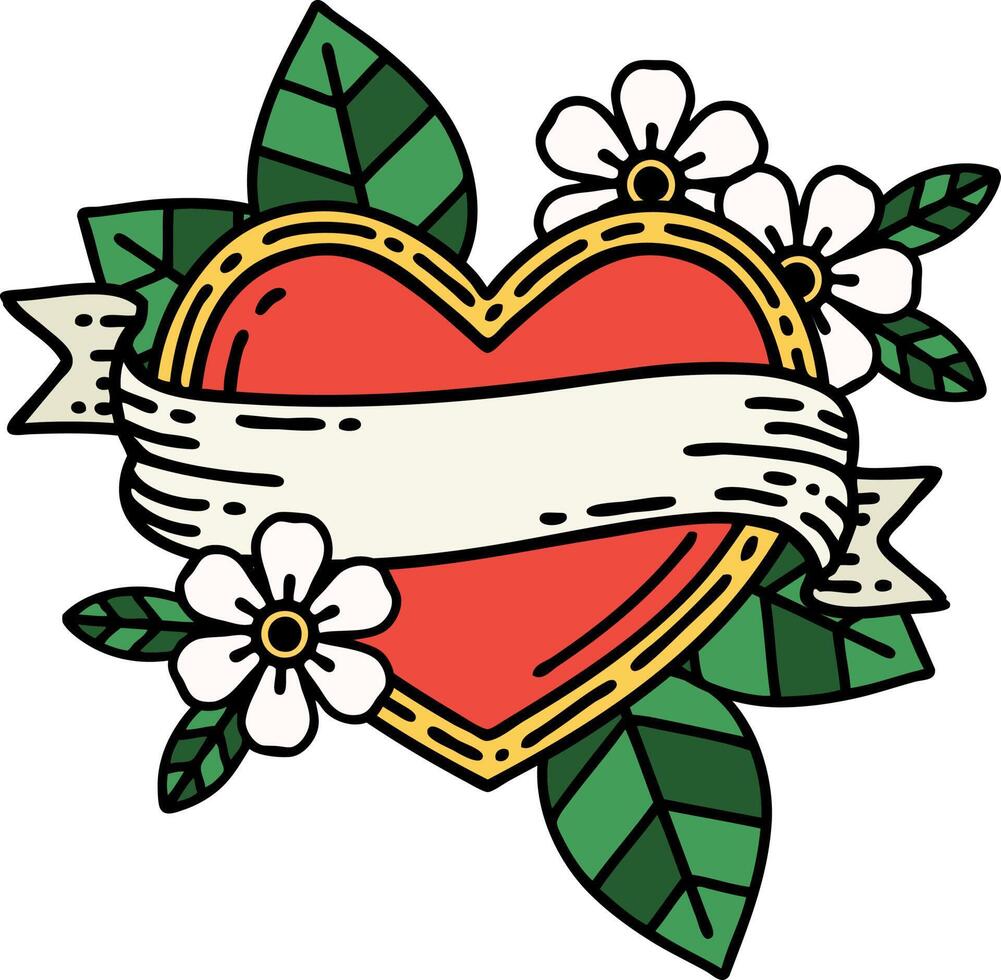 traditional tattoo of a heart and banner vector