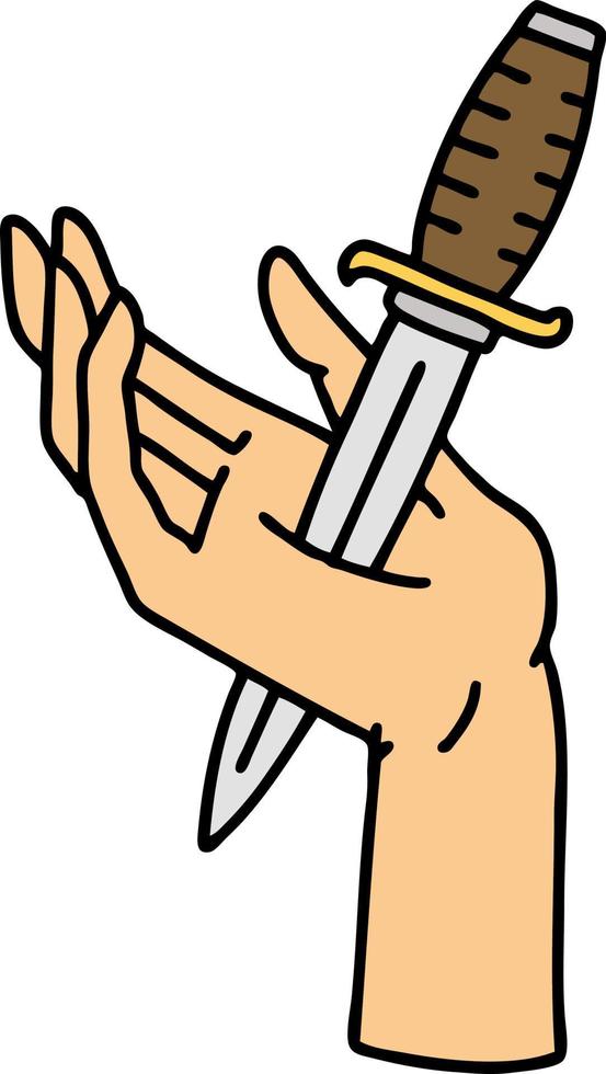 traditional tattoo of a dagger in the hand vector